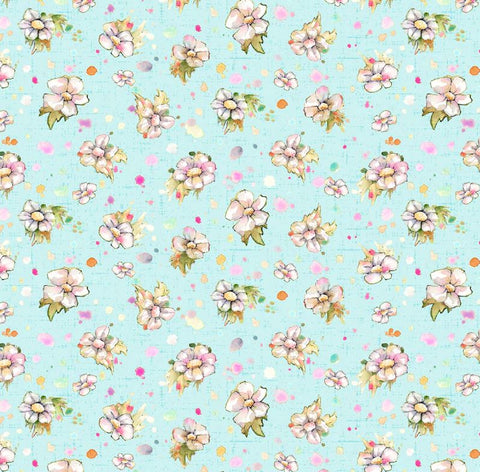 BOOTS & BLOOMS Small Floral Teal - SALE $22.00 p/m