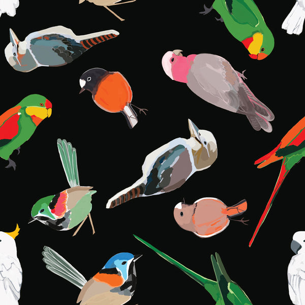 ROBYN HAMMOND COLLECTION Australian Birdlife on Black -SALE $17.00 p/m