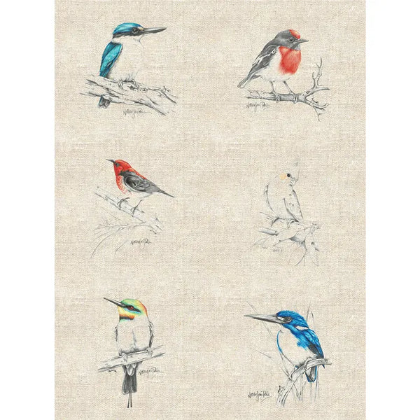 NATALIE JANE PARKER Cotton & Linen 6 Block Panel Birds DV5096 (Extra Wide) - SALE $27.00 per panel