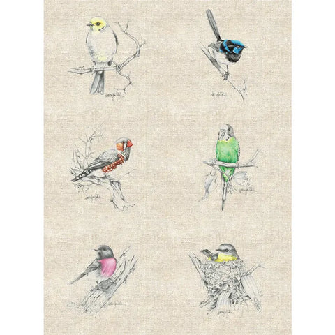 NATALIE JANE PARKER Cotton & Linen 6 Block Panel Birds DV5097 (Extra Wide) - SALE $27.00 per panel