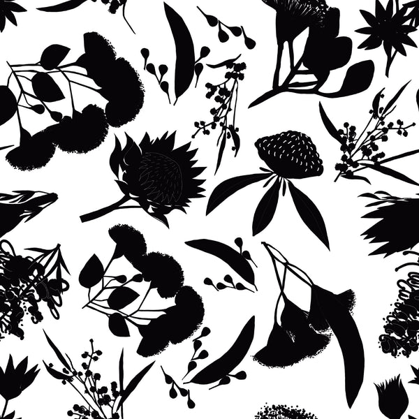 ROBYN HAMMOND FLORALS Native Flora Silhouettes on White - SALE $22.00 p/m