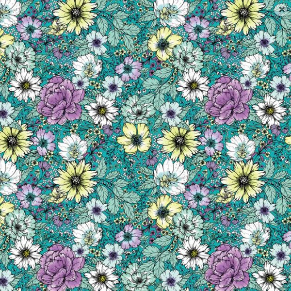 DEVONSTONE LAWN Large Floral Teal (Extra Wide) -  SALE $17.00 p/m