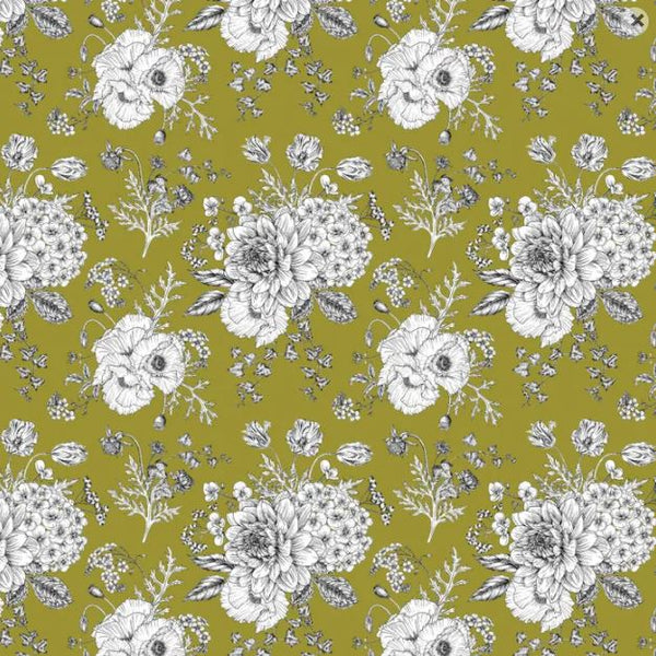 DEVONSTONE LAWN Sketch Floral Olive (Extra Wide) -  SALE $17.00 p/m