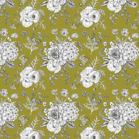 DEVONSTONE LAWN Sketch Floral Olive (Extra Wide) -  SALE $17.00 p/m