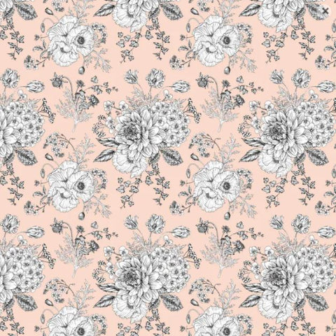 DEVONSTONE LAWN Sketch Floral Peach (Extra Wide) -  SALE $17.00 p/m