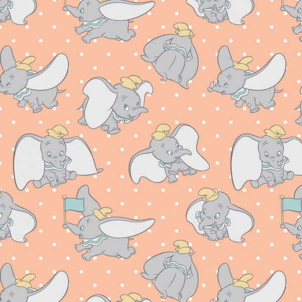 DUMBO MY LITTLE CIRCUS Poses on Dots Peach - FAT QUARTER