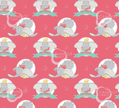 DUMBO IN THE CIRCUS Flying Elephant Coral - FAT QUARTER