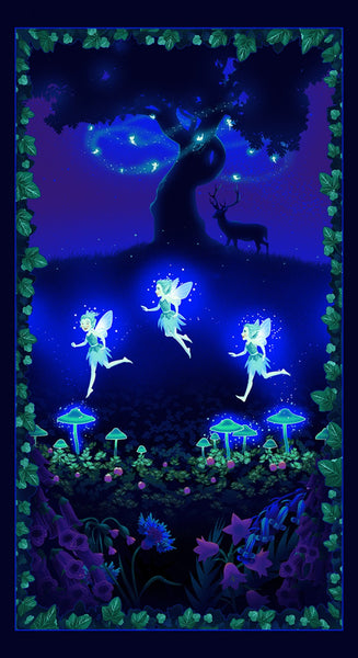SUMMER NIGHT SOIREE Fairies on the Meadow Panel (Glow in the Dark) - SALE $10.00 per panel