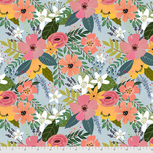 FARM FRIENDS Floral Blue - FAT QUARTER