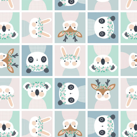 FLORAL MENAGERIE Playful Animal Blocks - FAT QUARTER