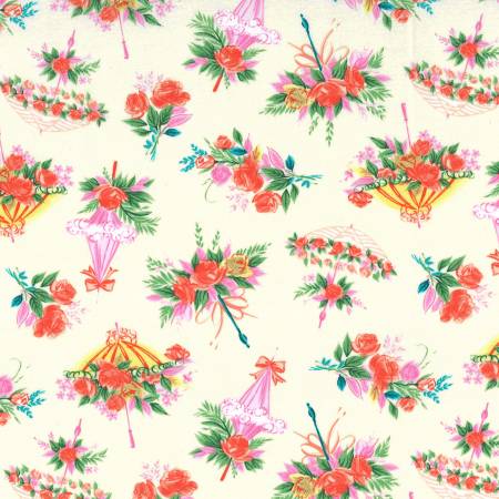 GARDEN GALS Parasol Bouquet Ecru Metallic - FAT QUARTER