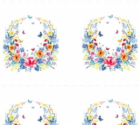GARDEN PARTY Floral Wreath Panel White