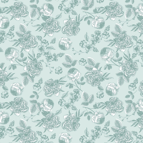 GINGHAM GARDENS Lined Floral Aqua - SALE $17.00 p/m