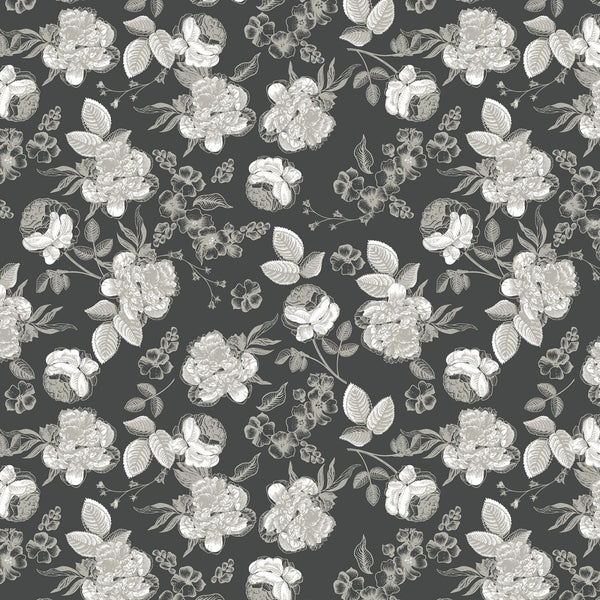 GINGHAM GARDENS Lined Floral Charcoal - SALE $17.00 p/m