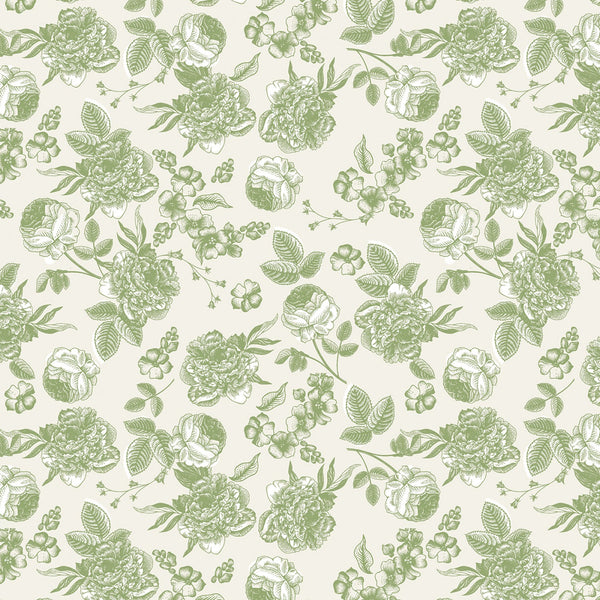 GINGHAM GARDENS Lined Floral Green - SALE $15.00 p/m