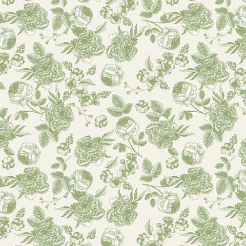 GINGHAM GARDENS Lined Floral Green - SALE $17.00 p/m
