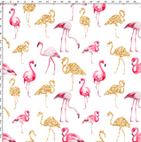 CUSTOM DIGITAL WOVEN (Cotton Sateen 150gsm) Glitter Flamingos - White