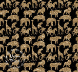 CUSTOM DIGITAL FABRIC (Cotton Poplin 140gsm) Sparkle Safari - Animals Multi Gold on Black
