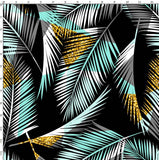 CUSTOM DIGITAL KNIT Bamboo 220gsm Golden Palms - Tri Palm Leaves on Black