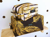CUSTOM DIGITAL FABRIC Golden Palms - Gold Palm Leaves on White with Stripes