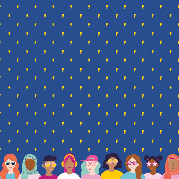 GRL PWR Lightning Double Border Blue - FAT QUARTER