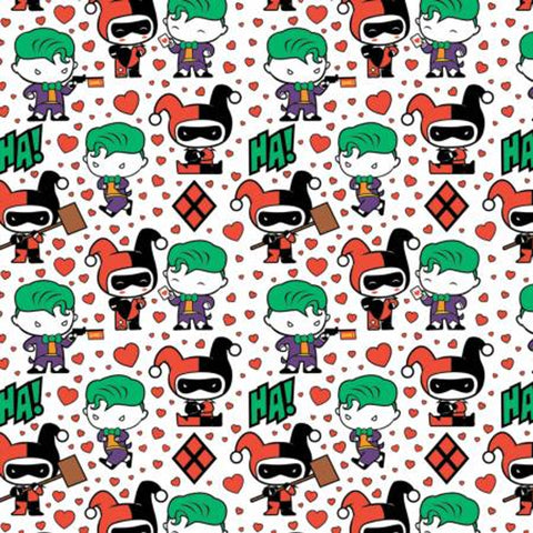 HARLEY QUINN & JOKER Hearts White - FAT QUARTER