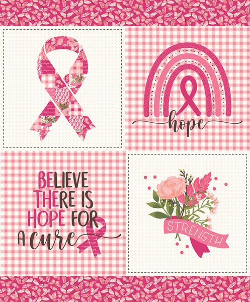 HOPE IN BLOOM Block Panel Pink - SALE $19.00 per panel