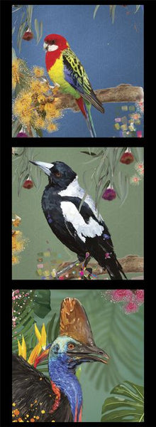 KARIN ROBERTS COLLECTION Rosella, Magpie, Cassowary 3 Block Panel