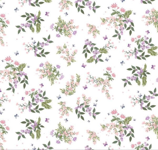 LITTLE BIT OF MAGIC Forest Bouquets White - FAT QUARTER
