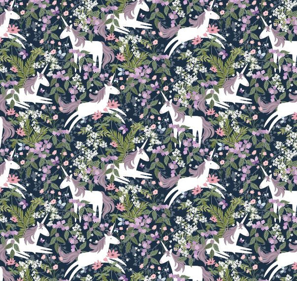 LITTLE BIT OF MAGIC Unicorns in Magic Forest Navy