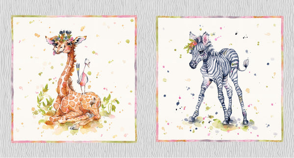 LITTLE DARLINGS SAFARI  Giraffe Zebra Block Panel