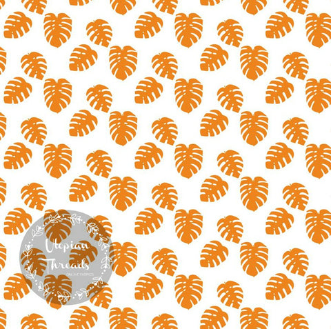 CUSTOM DIGITAL WOVEN (Cotton Poplin 140gsm) Mod Sloths - Tropical Leaves Orange