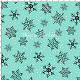 CUSTOM DIGITAL WOVEN (Cotton Sateen 150gsm) Modern Christmas Aqua - Snowflakes Aqua