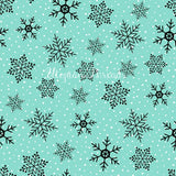 CUSTOM DIGITAL WOVEN (Cotton Sateen 130gsm) Modern Christmas Aqua - Snowflakes Aqua