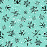 CUSTOM DIGITAL WOVEN (Cotton Sateen 150gsm) Modern Christmas Aqua - Snowflakes Aqua