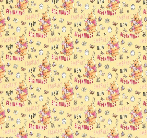 NEW BEGINNINGS Winnie the Pooh Yellow - FAT QUARTER