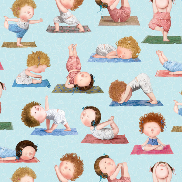 ON A PATH TO HARMONY Yoga Poses Blue - FAT QUARTER