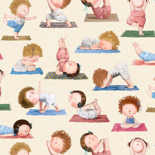 ON A PATH TO HARMONY Yoga Poses Cream - FAT QUARTER