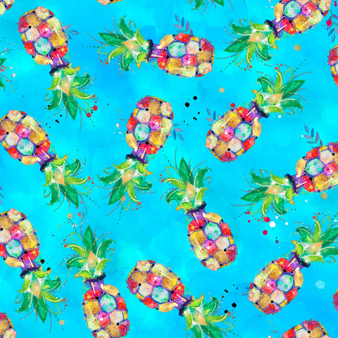 PARTY ANIMALS DIGITAL Pineapple Turquoise - SALE $17.00 p/m