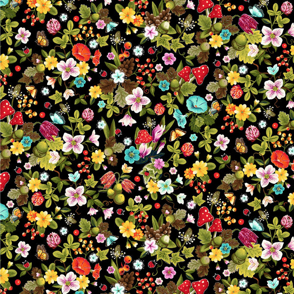 PEACE IN THE FOREST Floral Toss Black