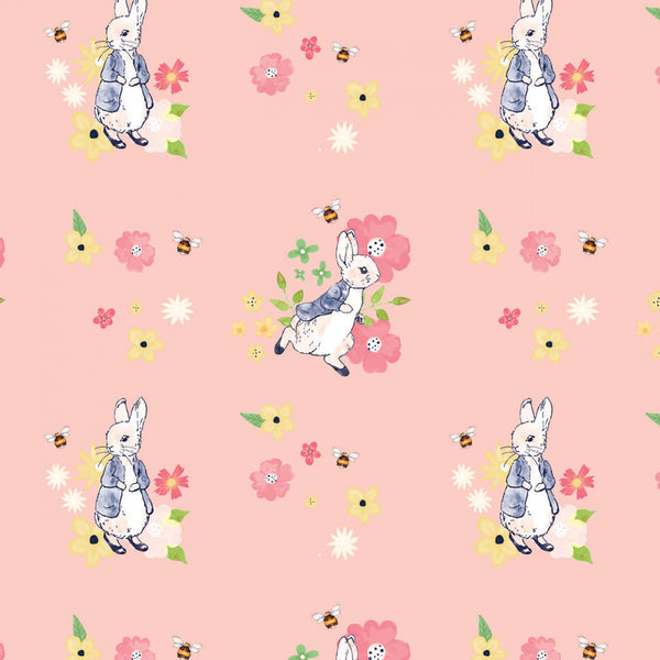 PETER RABBIT FLOWERS & DREAMS Floral Bee Peachy Pink - FAT QUARTER