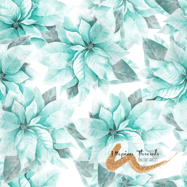 CUSTOM DIGITAL PRINT Pretty Poinsettias Icy Aqua