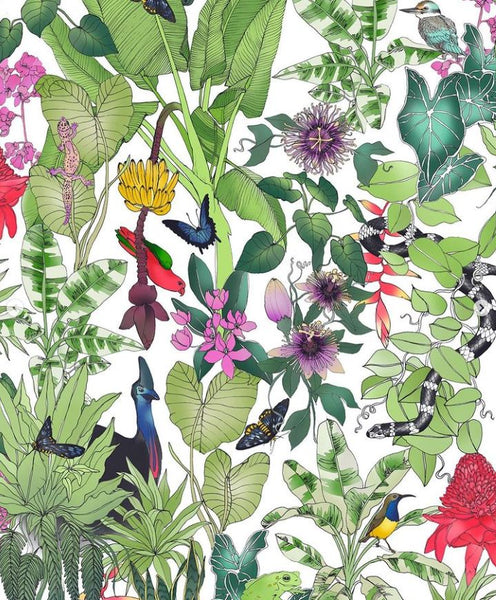THE SCENIC ROUTE Rainforest White (Woven) - SALE $23.00 p/m