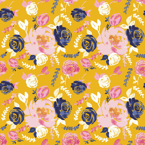 RILEY BLAKE CHALLIS RAYON Floral Gold - SALE $21.00 p/m