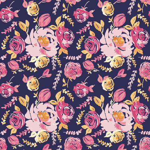 RILEY BLAKE CHALLIS RAYON Floral Navy - SALE $21.00 p/m