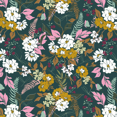 RILEY BLAKE CHALLIS RAYON Whimsical Freefly Pine - SALE $21.00 p/m