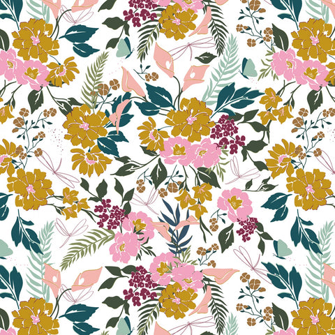 RILEY BLAKE CHALLIS RAYON Whimsical Freefly White -  SALE $21.00 p/m