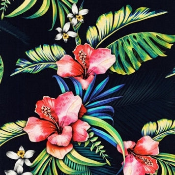 MAKAHA NIGHTS Tropical Hibiscus CHALLIS RAYON - SALE $21.00 p/m