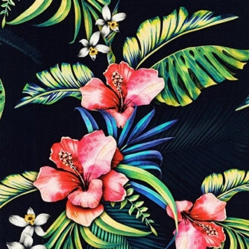 MAKAHA NIGHTS Tropical Hibiscus CHALLIS RAYON - SALE $23.00 p/m