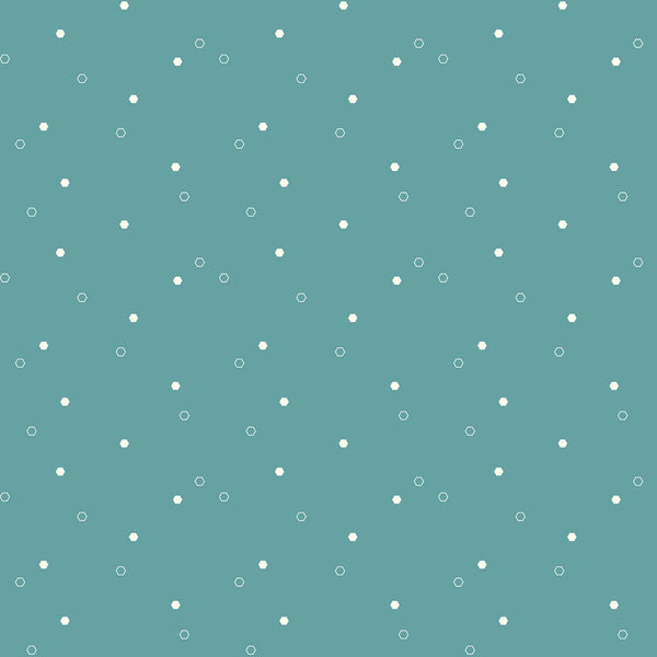 DAISY FIELDS Scattered Hexies Teal - SALE $22.00 p/m